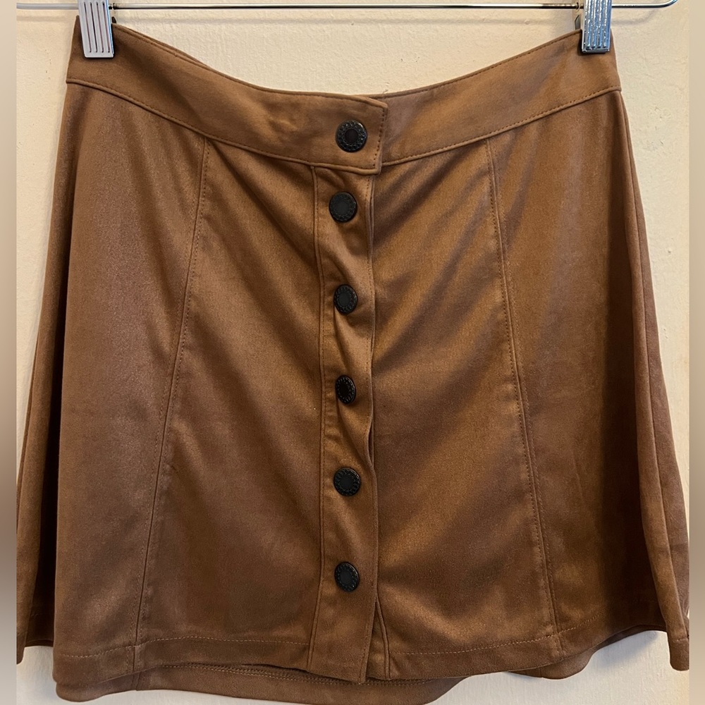 American Eagle Outfitters tan suede button down a-line mini skirt